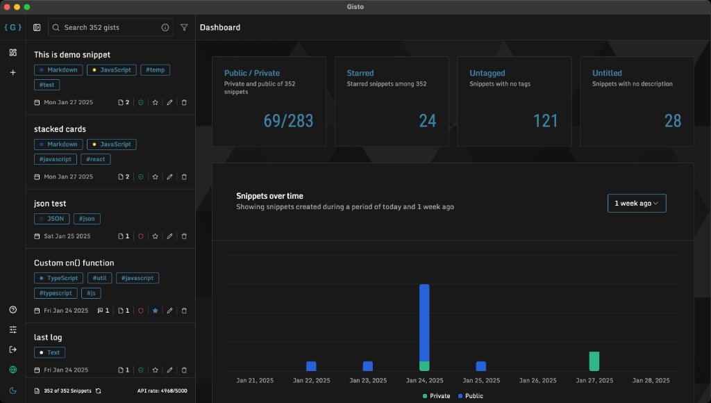 CodeHub app — snippet workspace